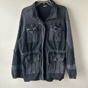 POL Cargo Utility Jacket Waffle Detail Faded Black Gray L